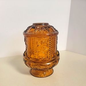 Vintage Amber Glass Stars and Bars Fairy Lamp Light Candle Holder Indiana Glass.